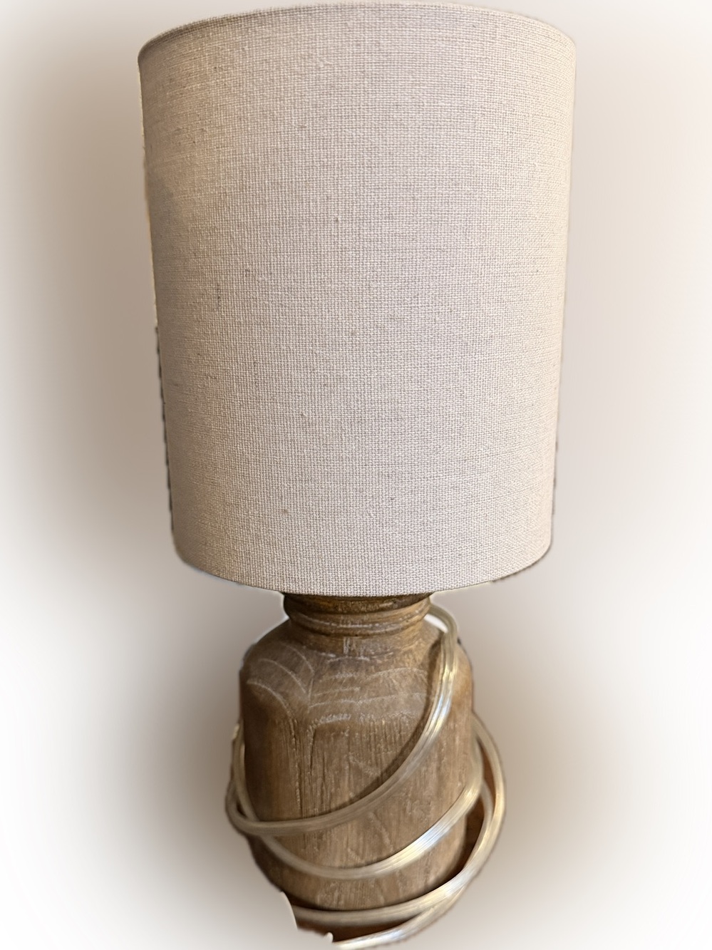 Walnut Wood Finish Mini Table Lamp with Shade, 12"Brin